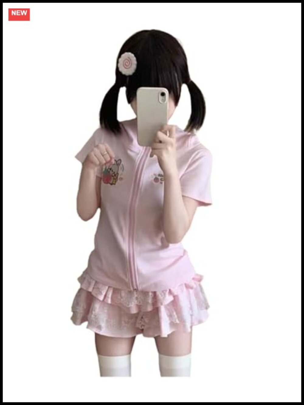 Y2K Rabbit Ear Zip Up Hoodie Cropped Kawaii Streetwear Top